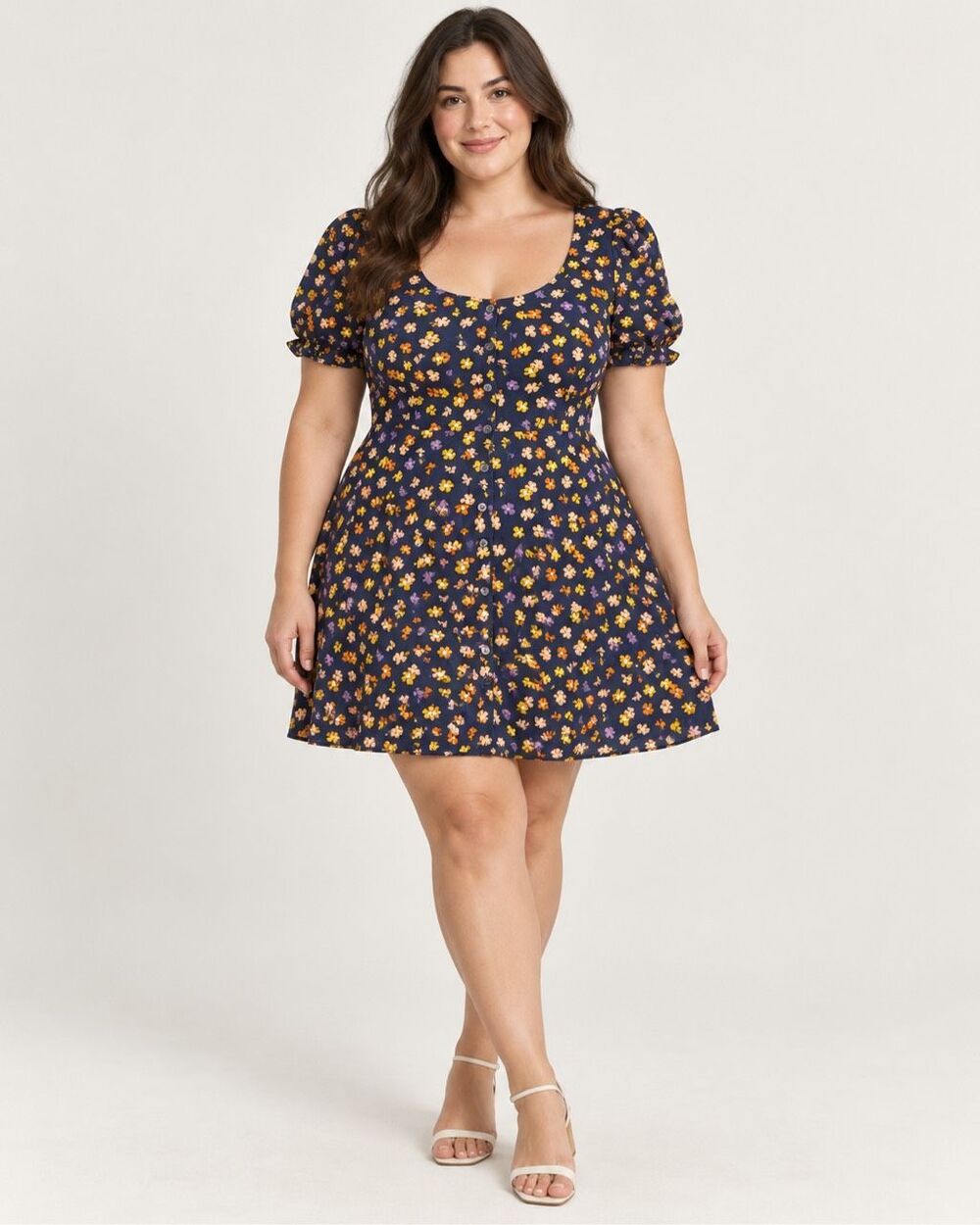 Madewell Sz 14 Navy Floral Button Front Puff Sleeve Mini Dress Cottagecore Boho